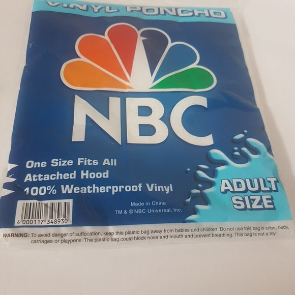 Brand New NBC UNIVERSAL. Inc. Vinyl Poncho Adult Size RARE Weatherproof Vinyl - Picture 5 of 5